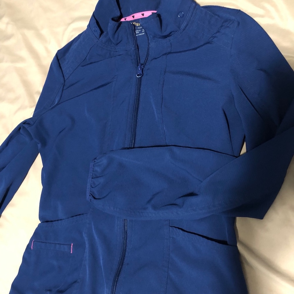 Heart Soul Navy Scrub Jacket, front pockets, XS